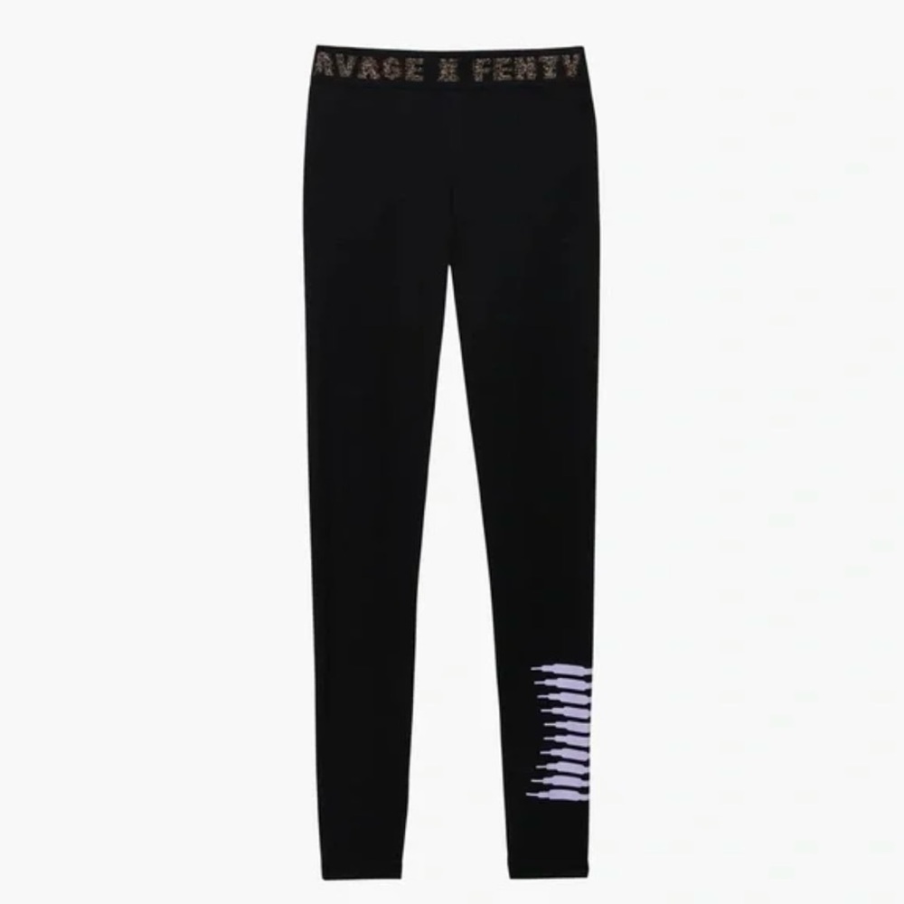 Savage x Fenty High Rise Womens Black Forever Savage Jersey Leggings Logo Sz M - Picture 5 of 12